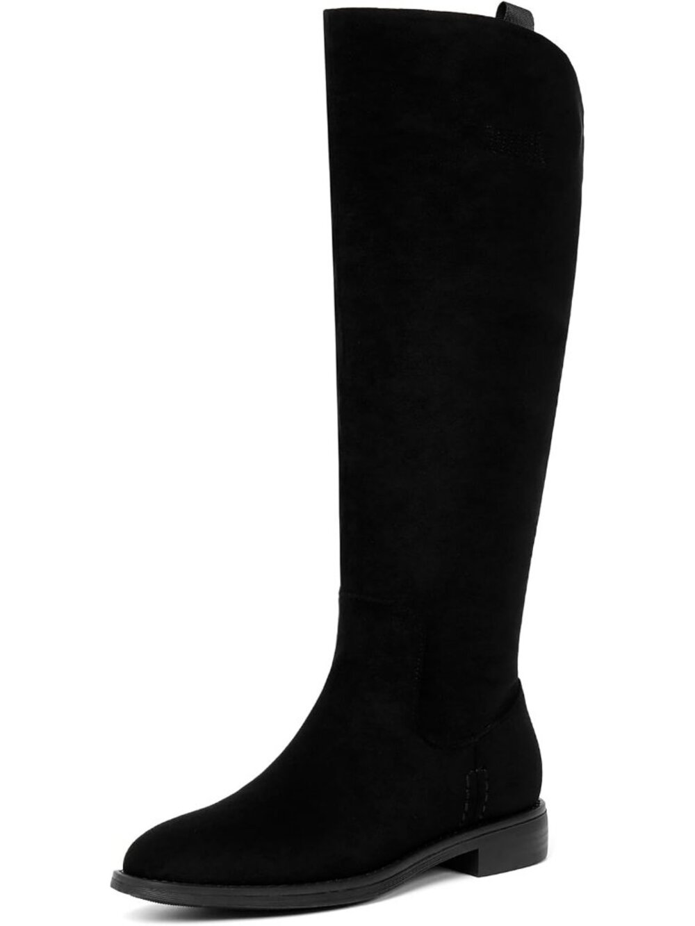 Women's Black Faux Suede Round Toe Flat Retro Opening Low Chunky Heel Boots